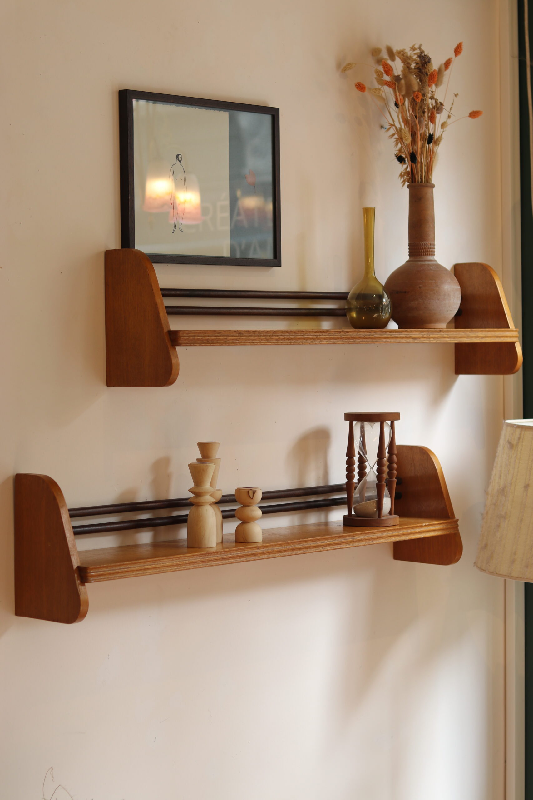 Pair of 1950s wooden wall shelves