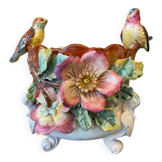Cache pot, barbotine aux oiseaux