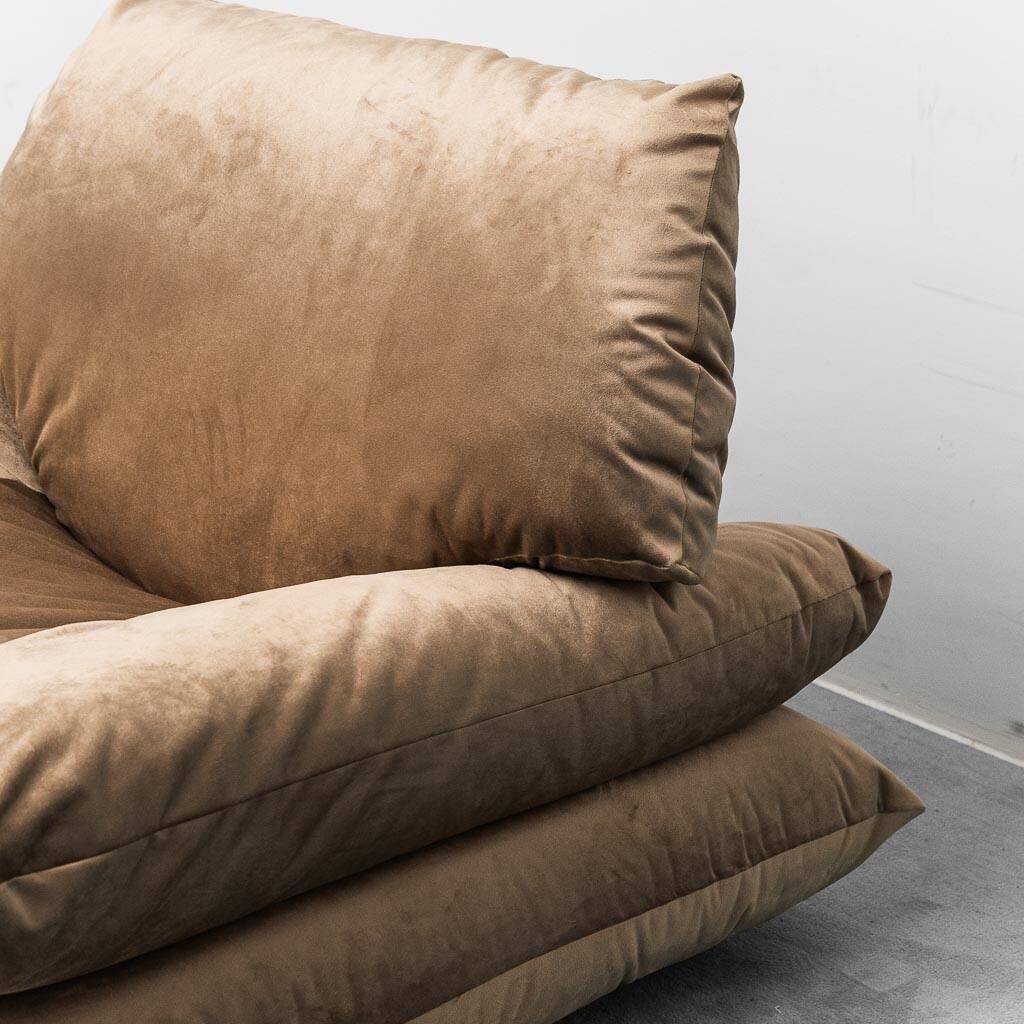 Pair of vintage beige velvet lounge armchairs from the 1970s modernism