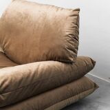 Pair of vintage beige velvet lounge armchairs from the 1970s modernism