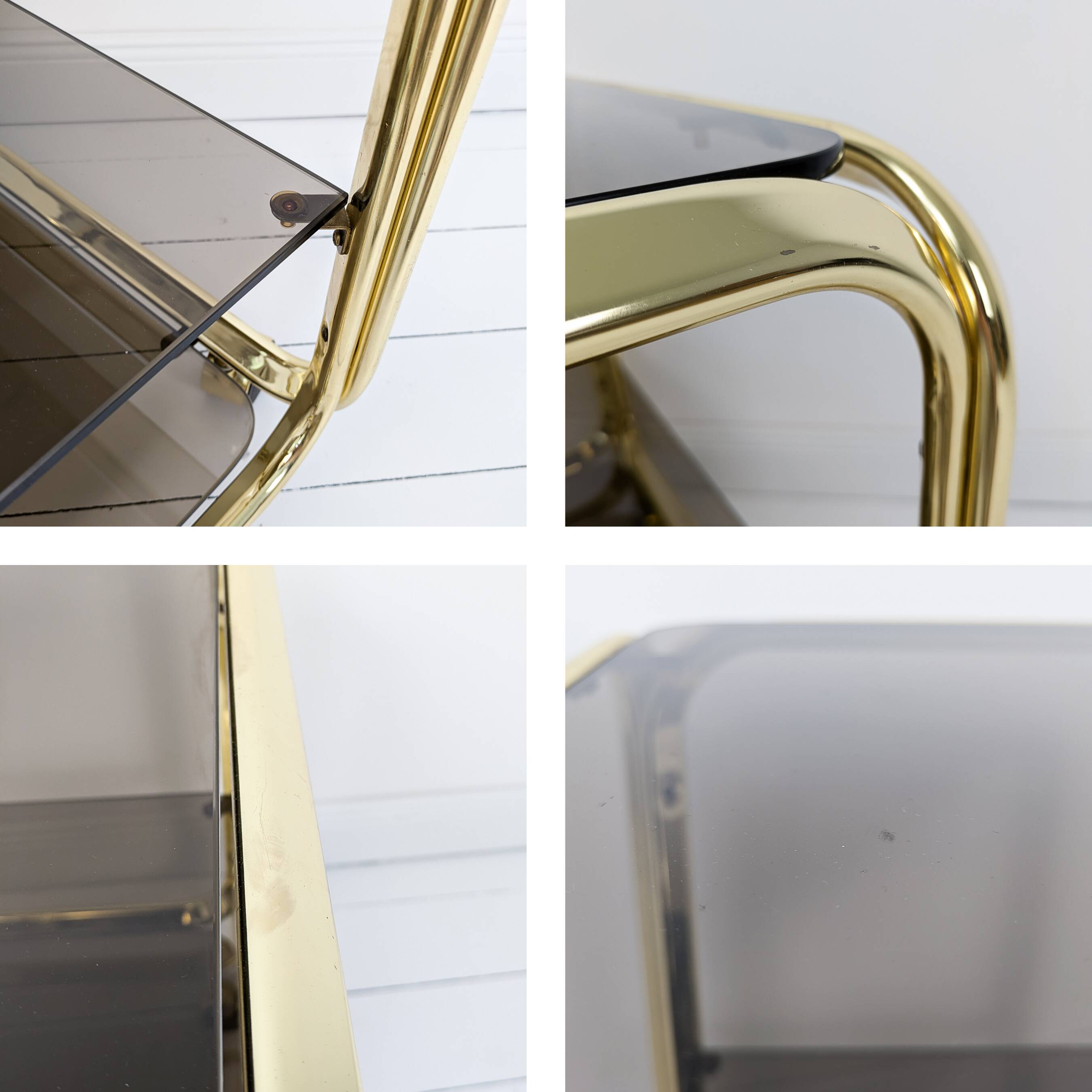 Chariot de bar Table de bar en laiton fumé Mid Century Hollywood Regency Table d'appoint à roulettes