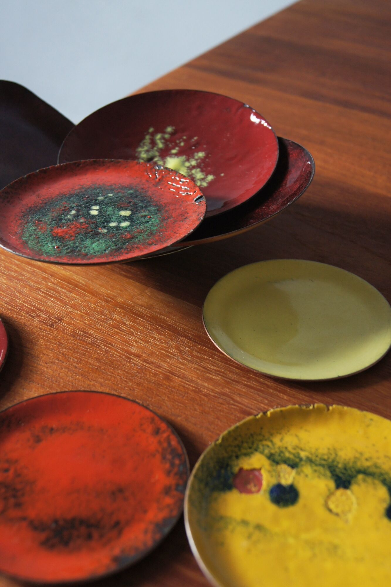 Vintage Brass & Enameled Plates, Set of 9