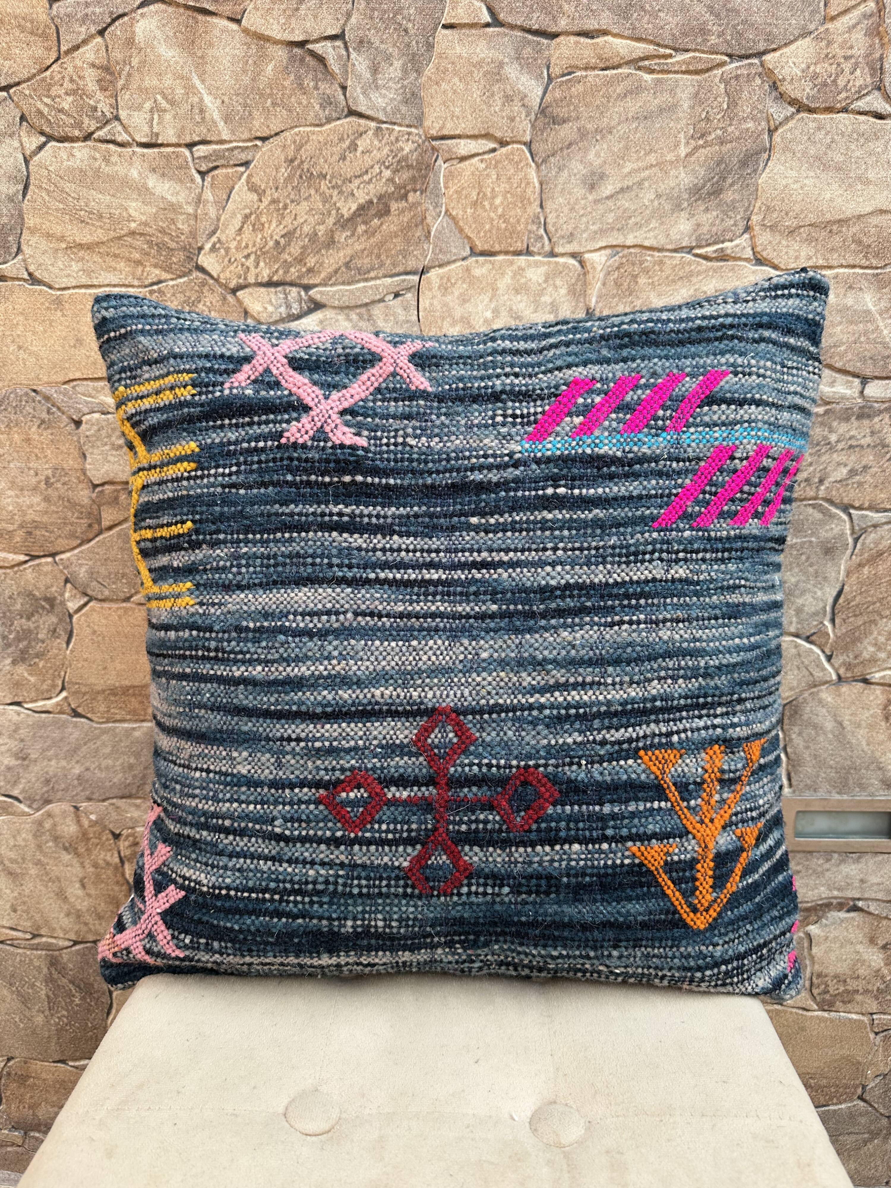 Housse de coussin Kilim marocaine faite main : Coussin décoratif bohème
