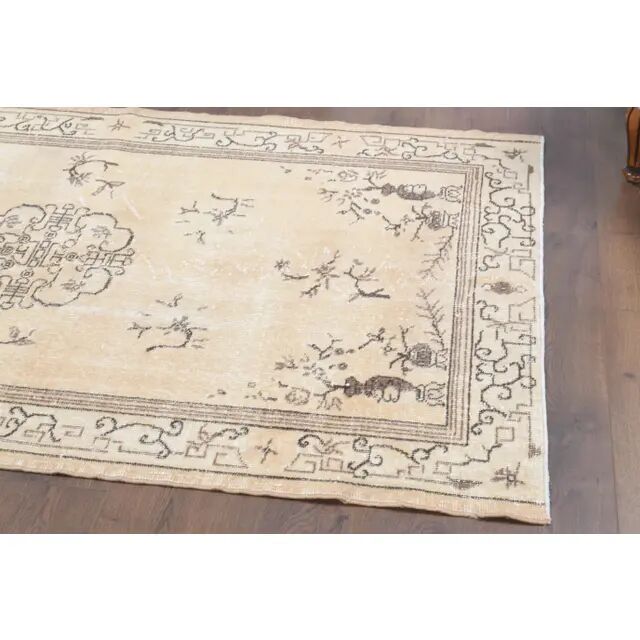 1970s Turkish Oushak Handmade Wool Cotton Beige Area Rug 116x192