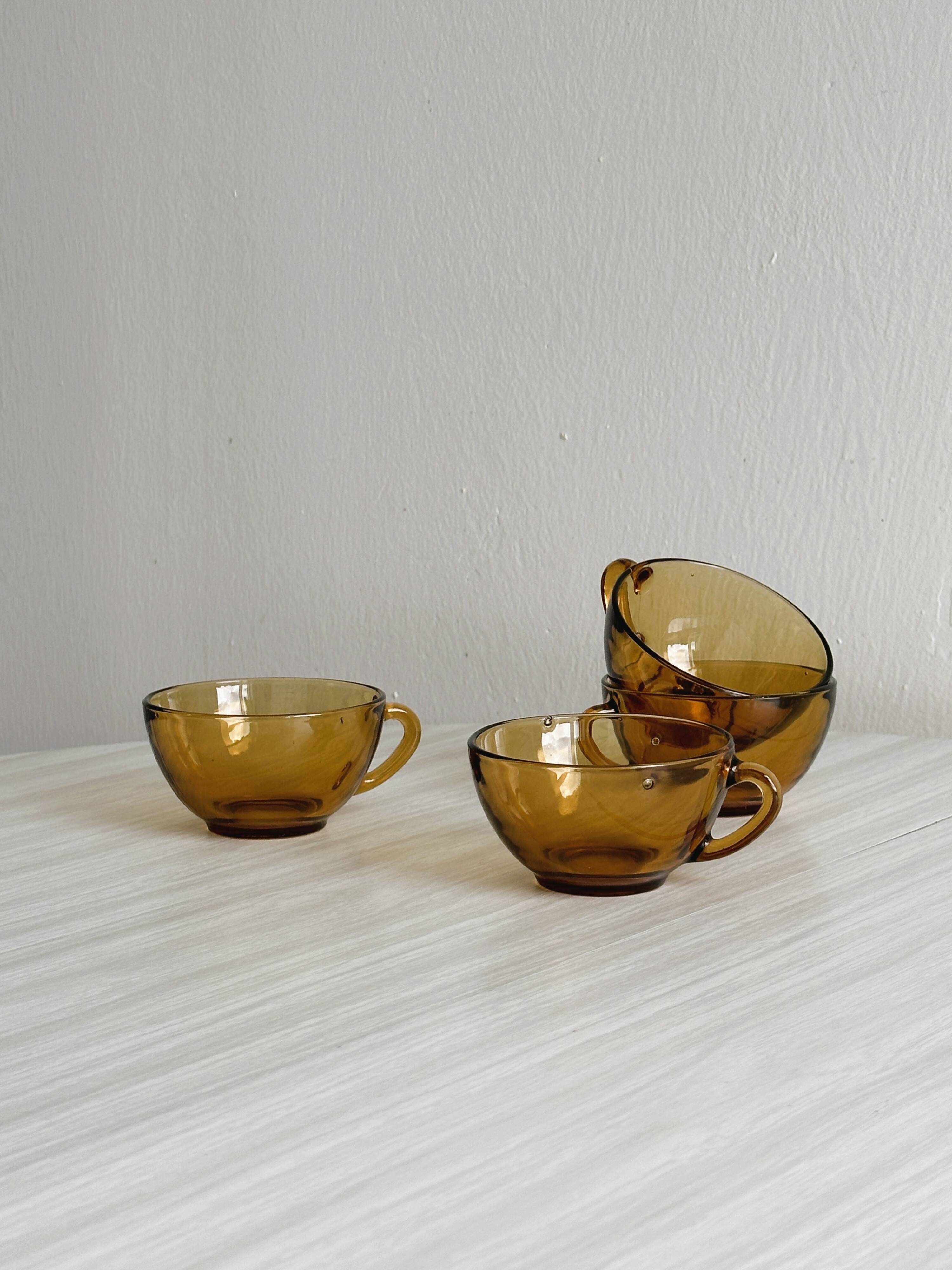 4 vintage amber glass cups