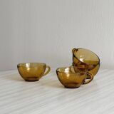 4 vintage amber glass cups
