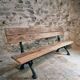 Antique French park bench in cast iron and oak – Sea green patina, 220 cm