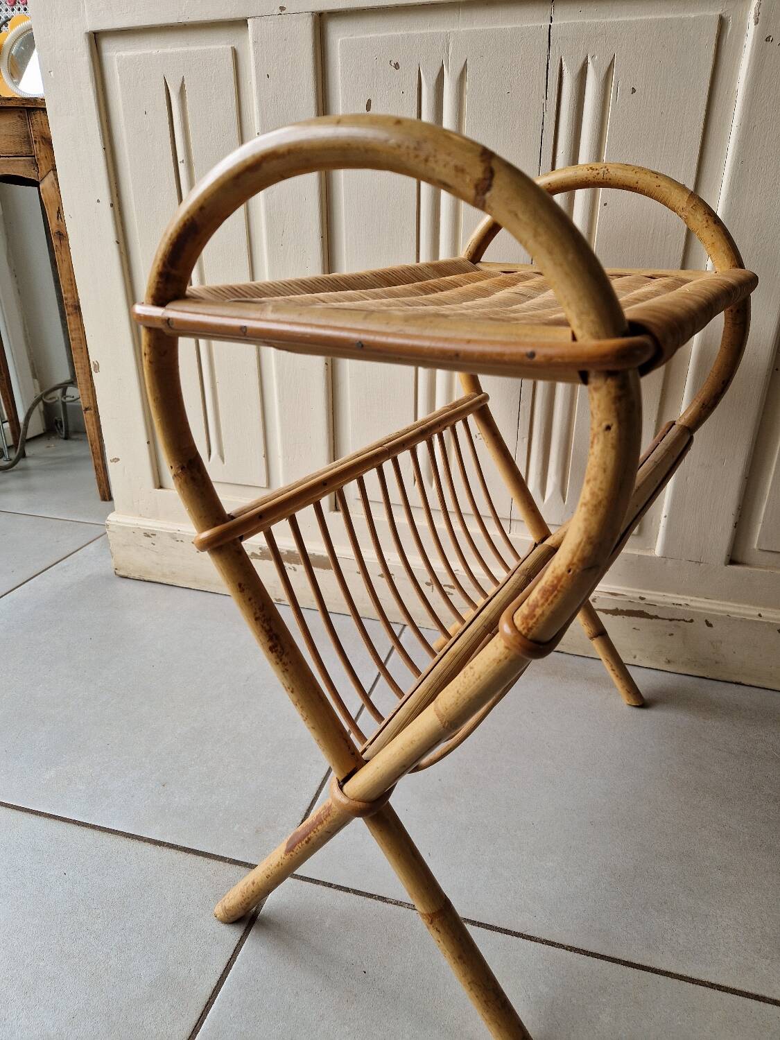 Vintage rattan magazine rack