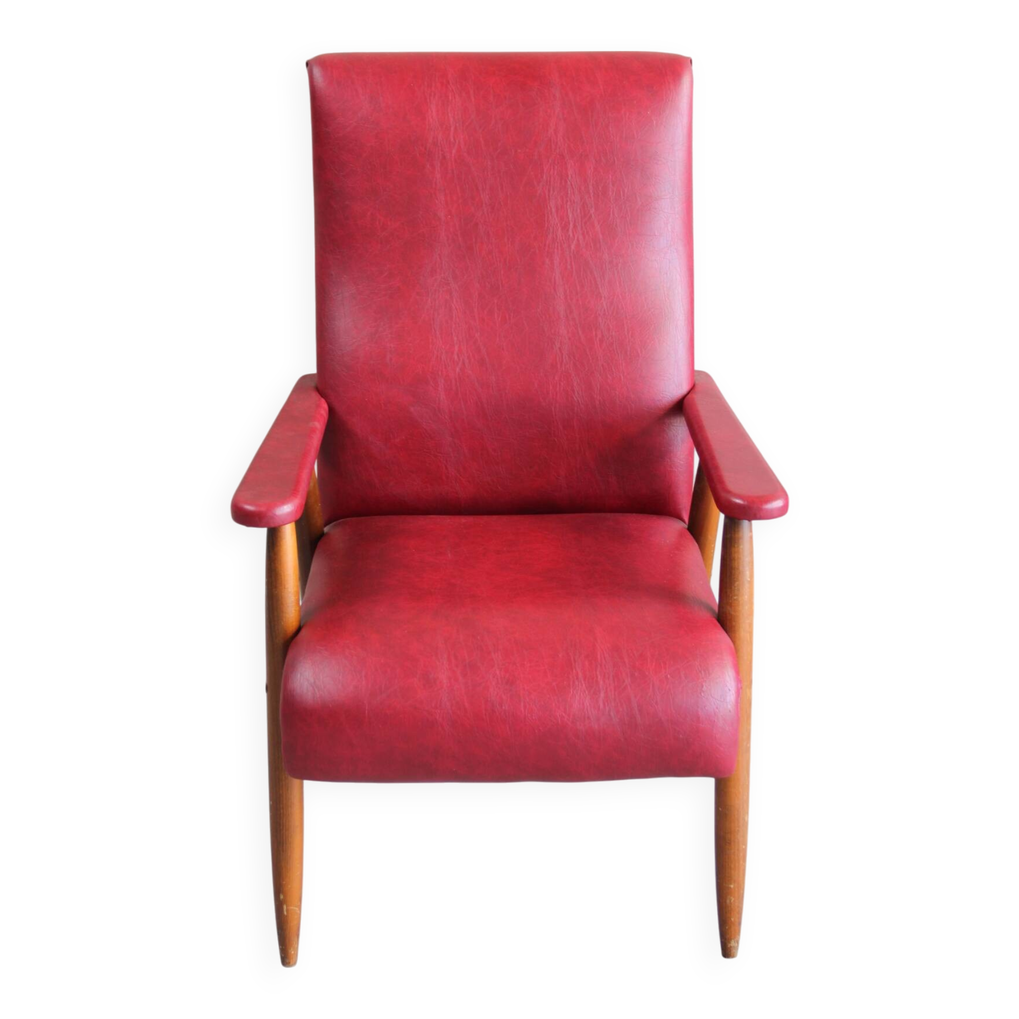 Fauteuil vintage en skaï rouge