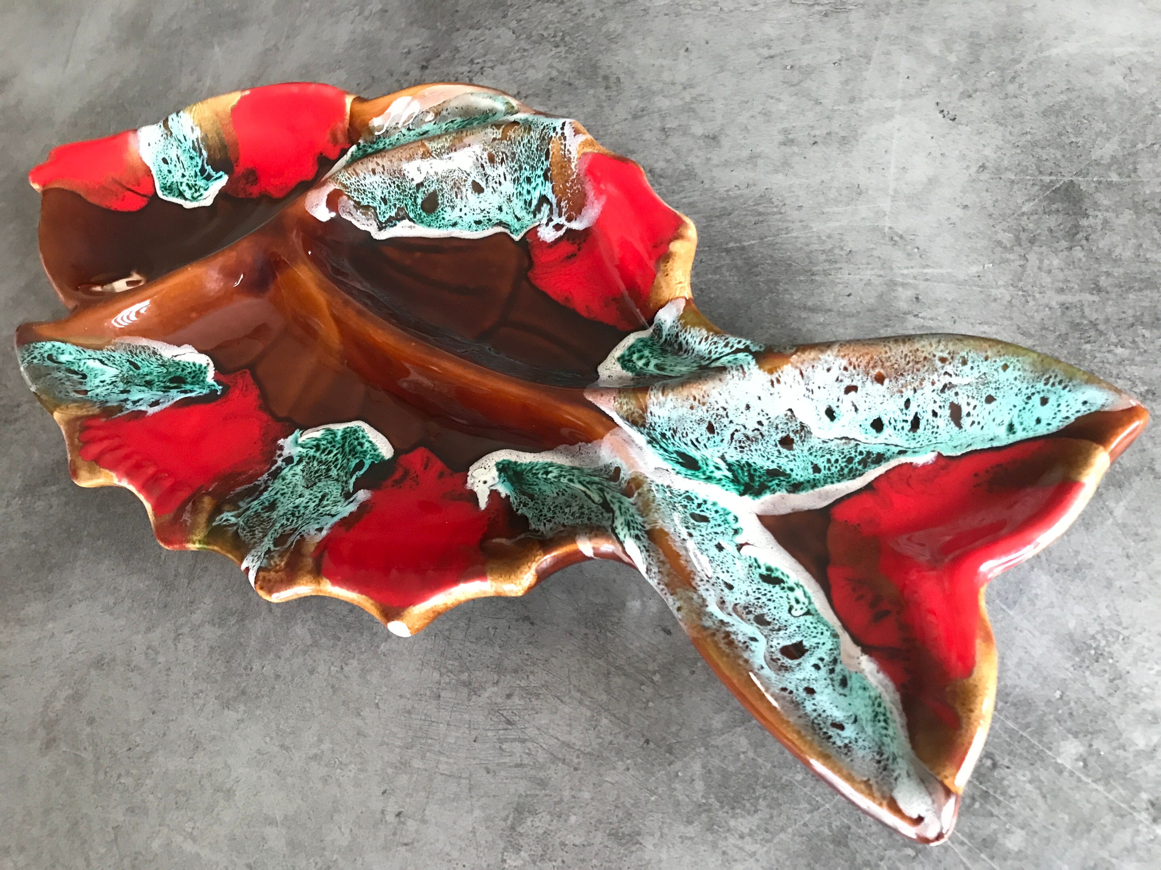 Vallauris compartmentalized dish fish shape polychrome ceramic 47 cm