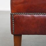 Pouf couleur cognac en cuir de vachette