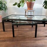 Pierre Vandel trundle coffee tables in lacquered metal and glass