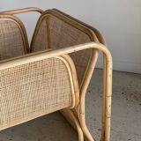 Amsterdam rattan armchair with U-shaped armrest, squared canework