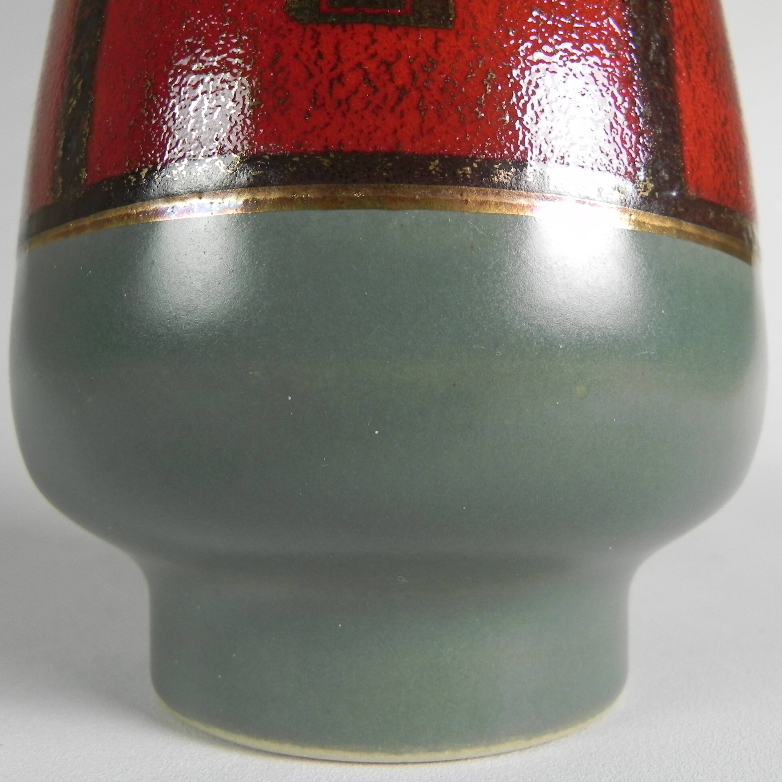German vase in red and green ceramic, 1960s