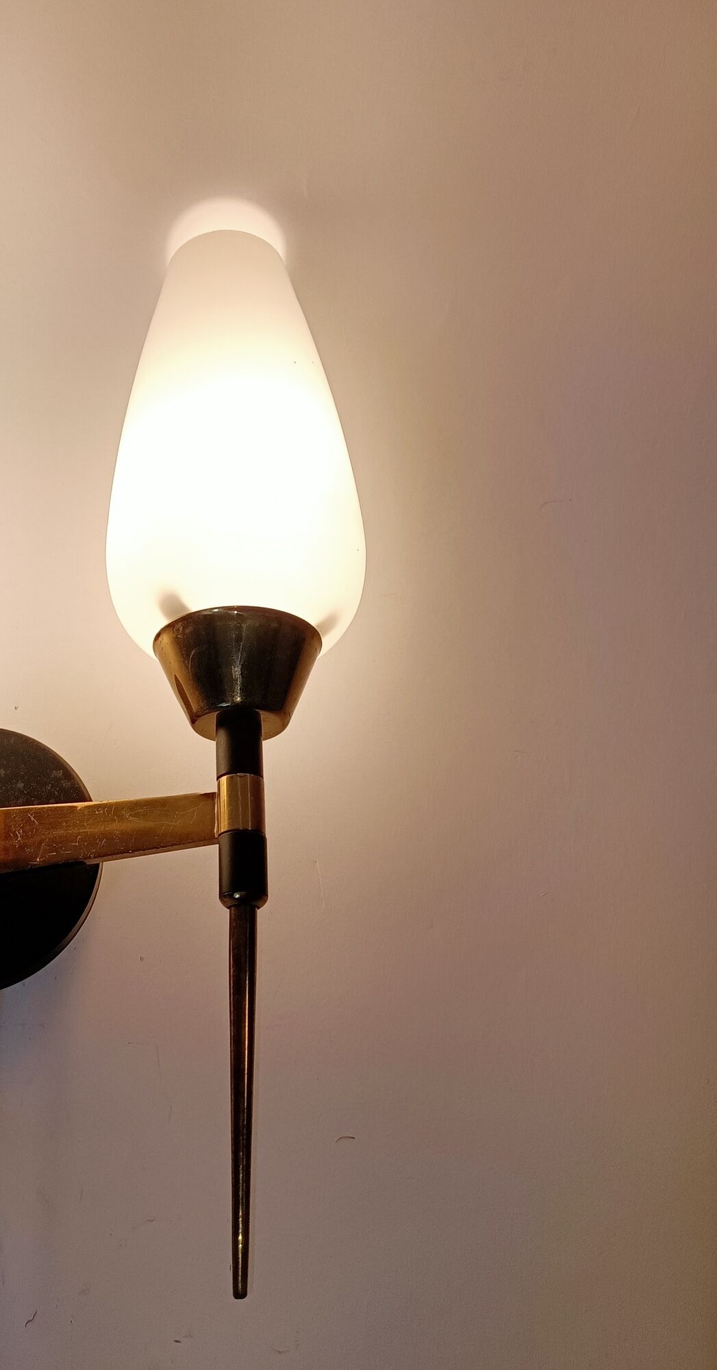 M.D two-arm wall lamp in gilded brass and black metal 1960