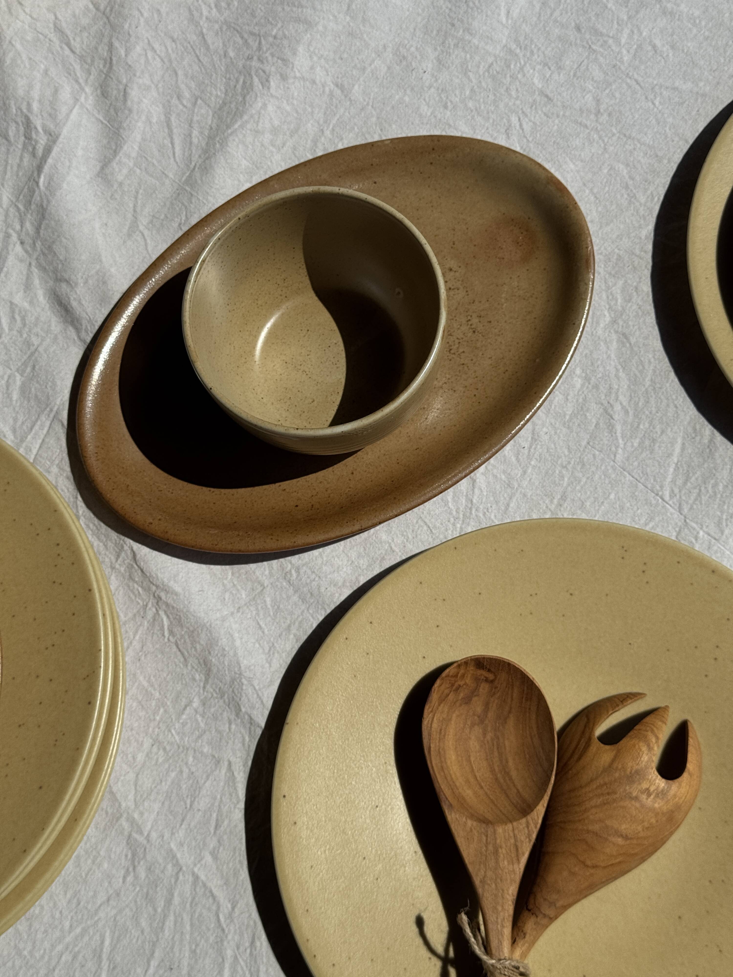 A small tall beige bowl CNP Grès Village France vintage D12