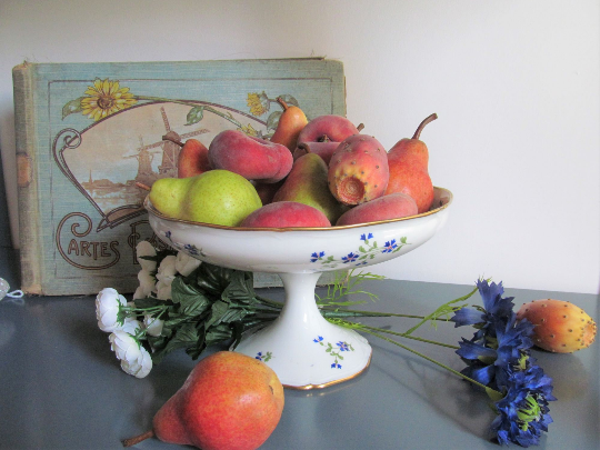 French antique porcelain fruit bowl by E. Bourgeois