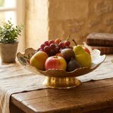 Vintage Enamelled Brass Fruit Bowl – Floral Centrepiece with Edge Fe
