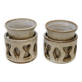 2 Ceramic Stoneware Egg Cups Signed by a Ceramist to Identify