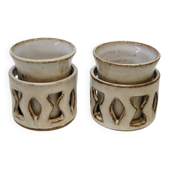 2 Ceramic Stoneware Egg Cups Signed by a Ceramist to Identify