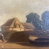 Old Painting French School Marine Port 19th Century Gaultier