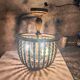 Vintage wooden turned cage chandelier with beads from the 1960s.