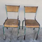 Pair of vintage Mullca metal school chairs 1950s
