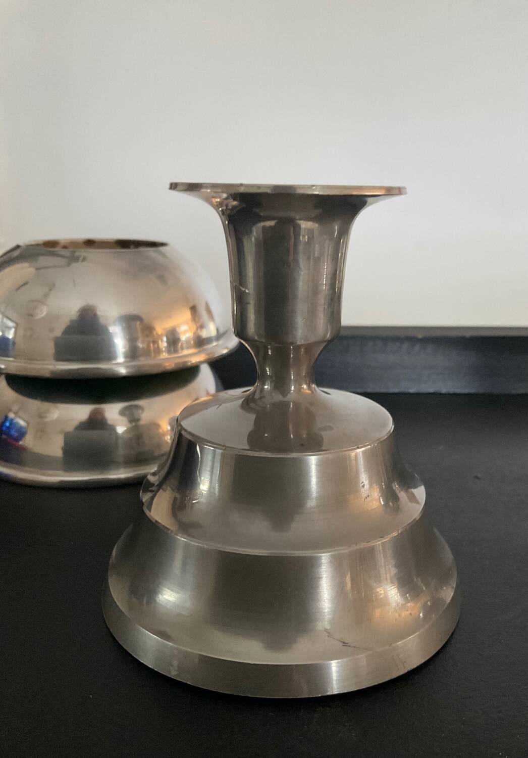 Series of 6 vintage candlesticks in brass and silver metal