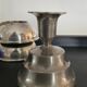 Series of 6 vintage candlesticks in brass and silver metal