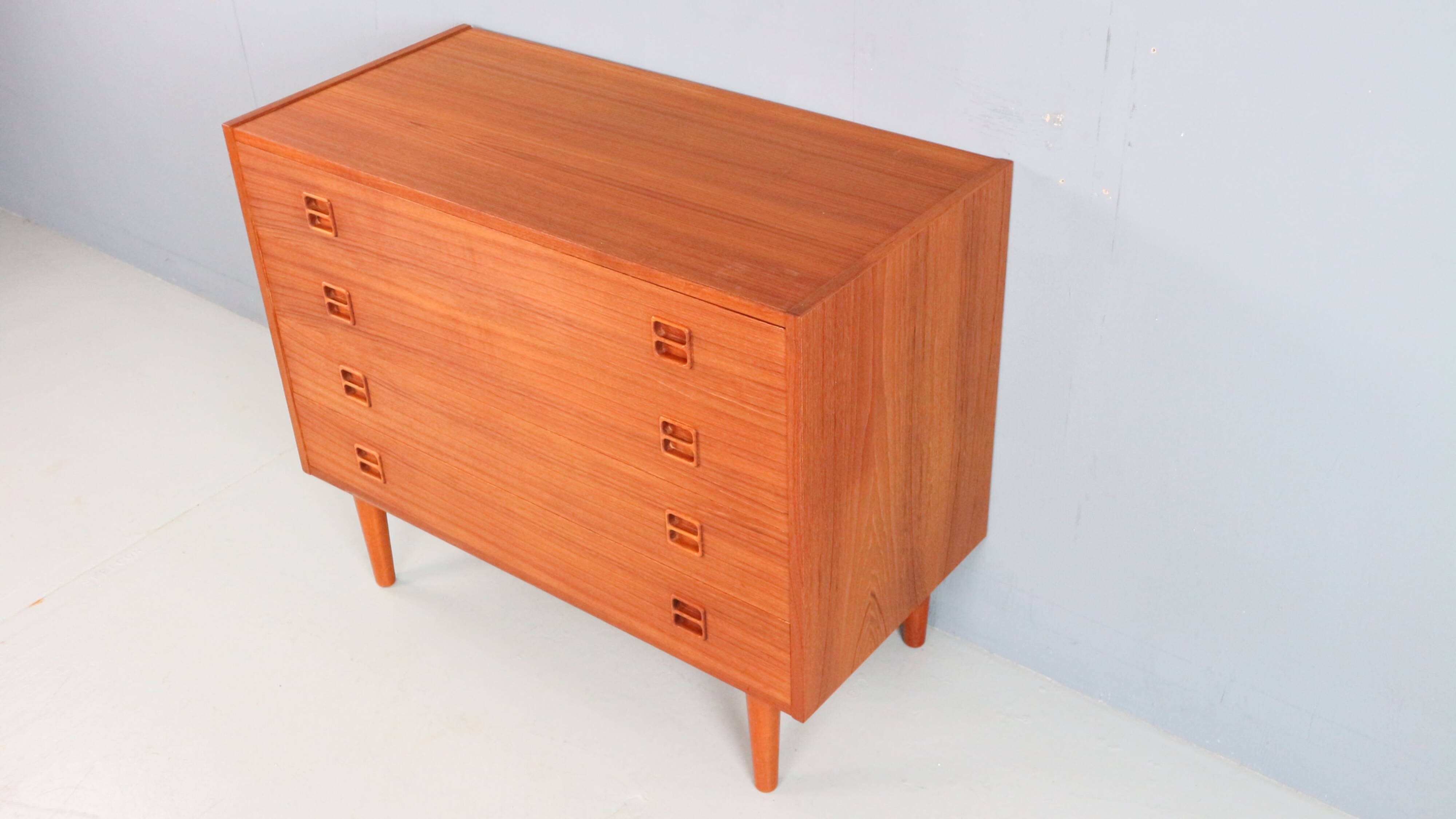 Danish teak low chest with four drawers, 1960s