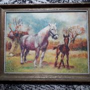 Antique painting depicting horses