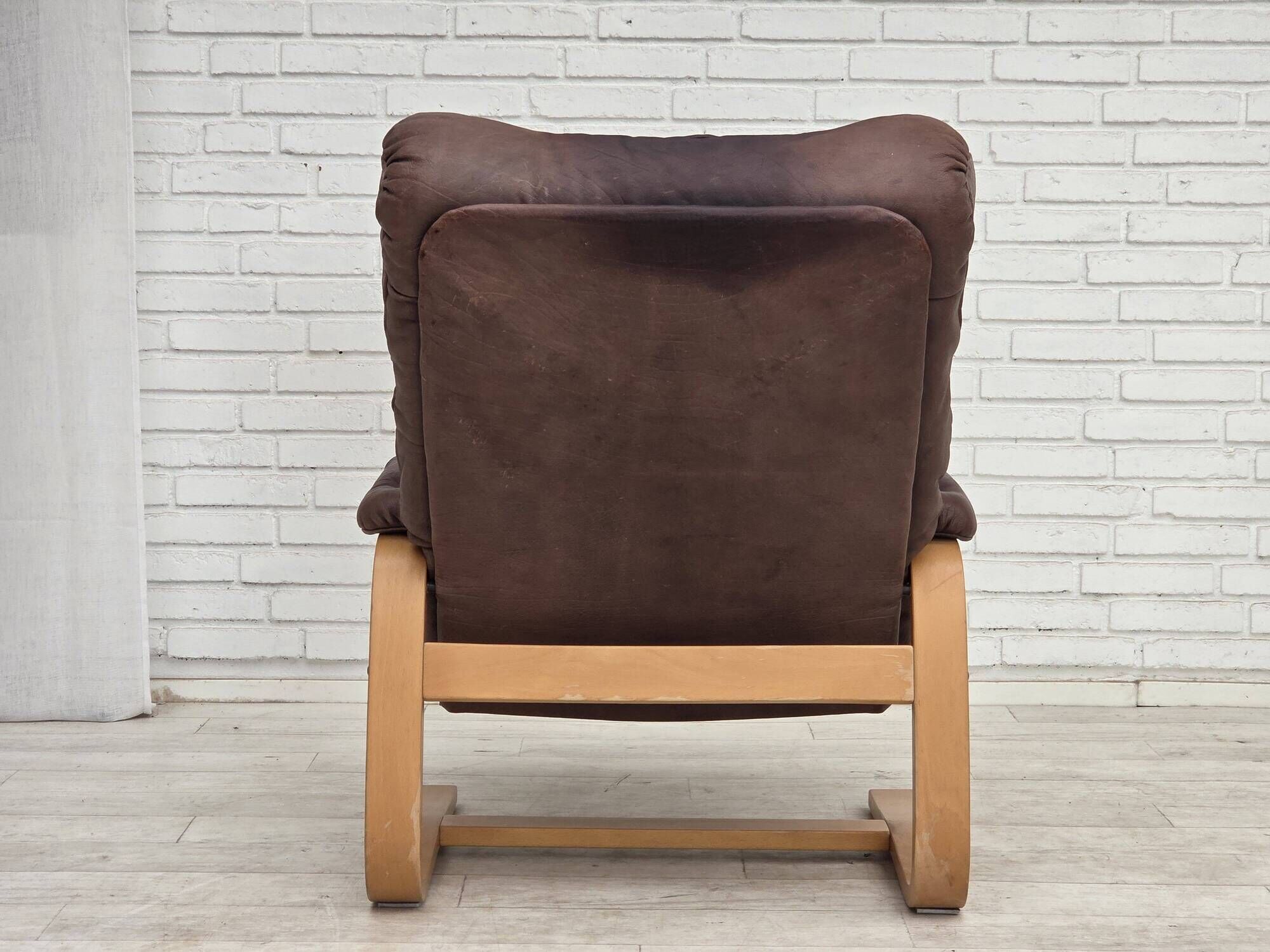 1970s, Scandinavian adjustable armchair, furniture leather, bentwood.