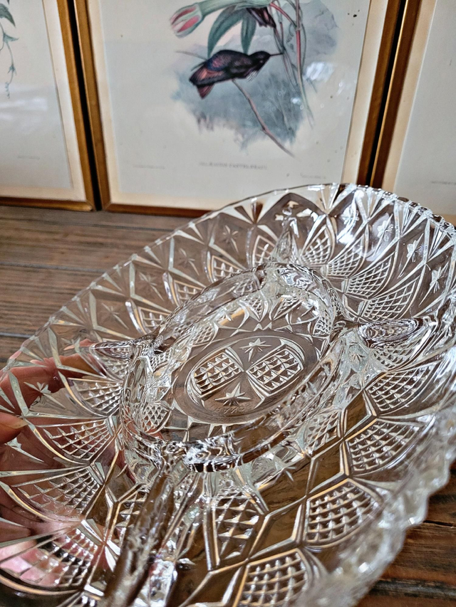 Vintage glass aperitif platter, 5-compartment server.