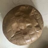 Beige genuine leather patchwork pouf, 1970s design