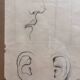 Ancien Dessin Fusain Etude Croquis Oreille Bouche Visage 1915 Signé