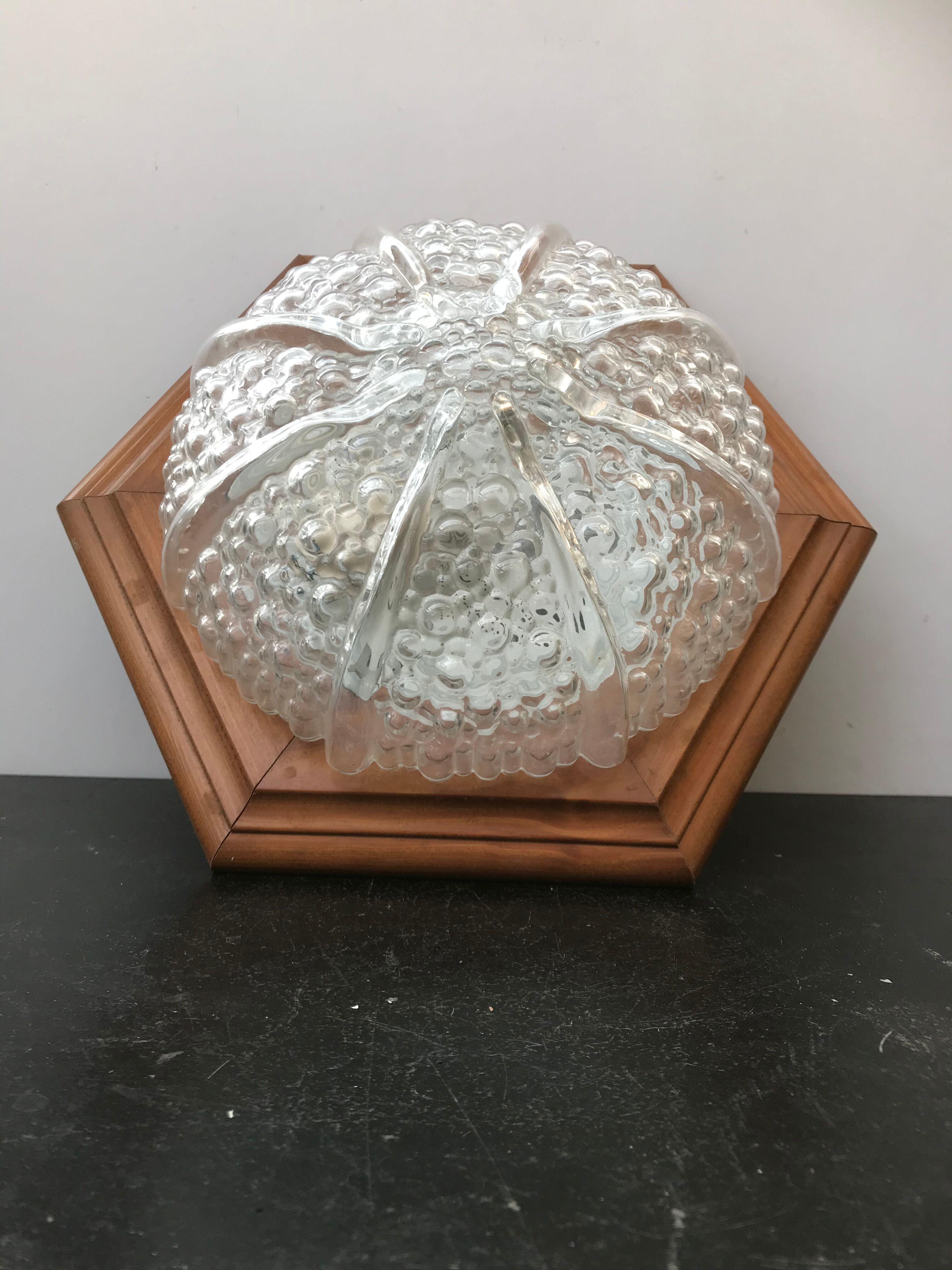 Ancient Applied Brush Glass Moulded Glass - Vintage Wood Base