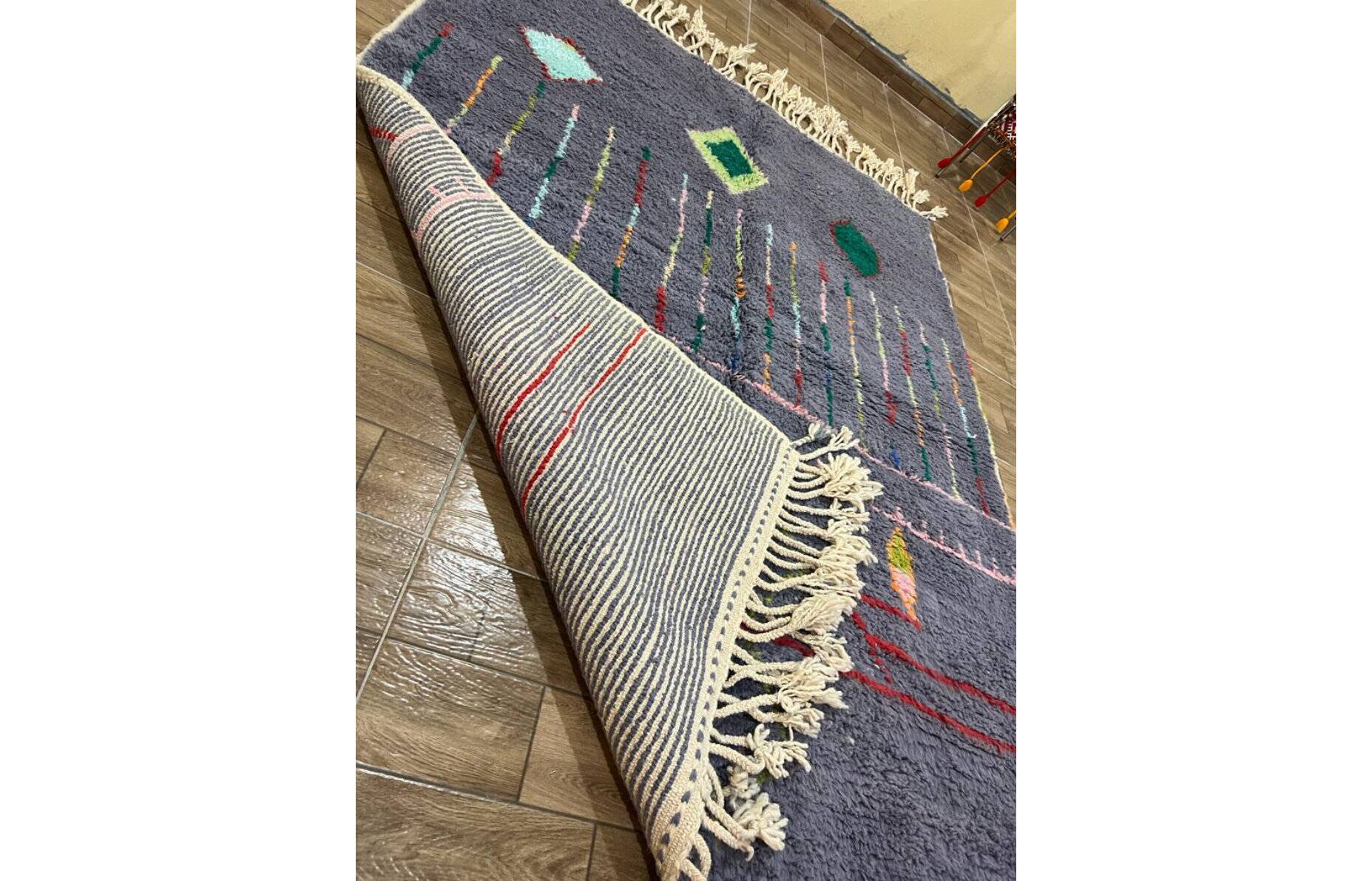 Tapis artisanal marocain laine naturelle 2.5x1.5 m