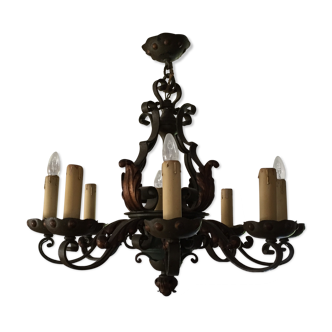 Lustre rustique en fer forgé 8 branches