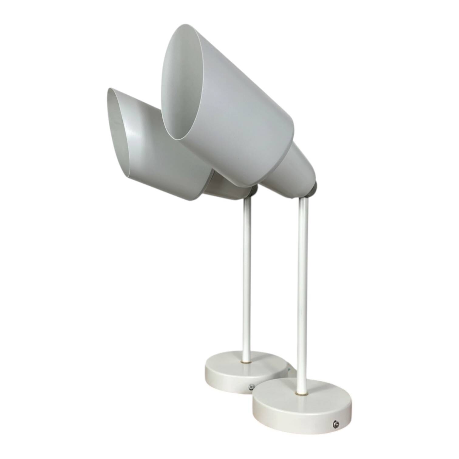 Pair of old industrial adjustable wall sconces in white metal.