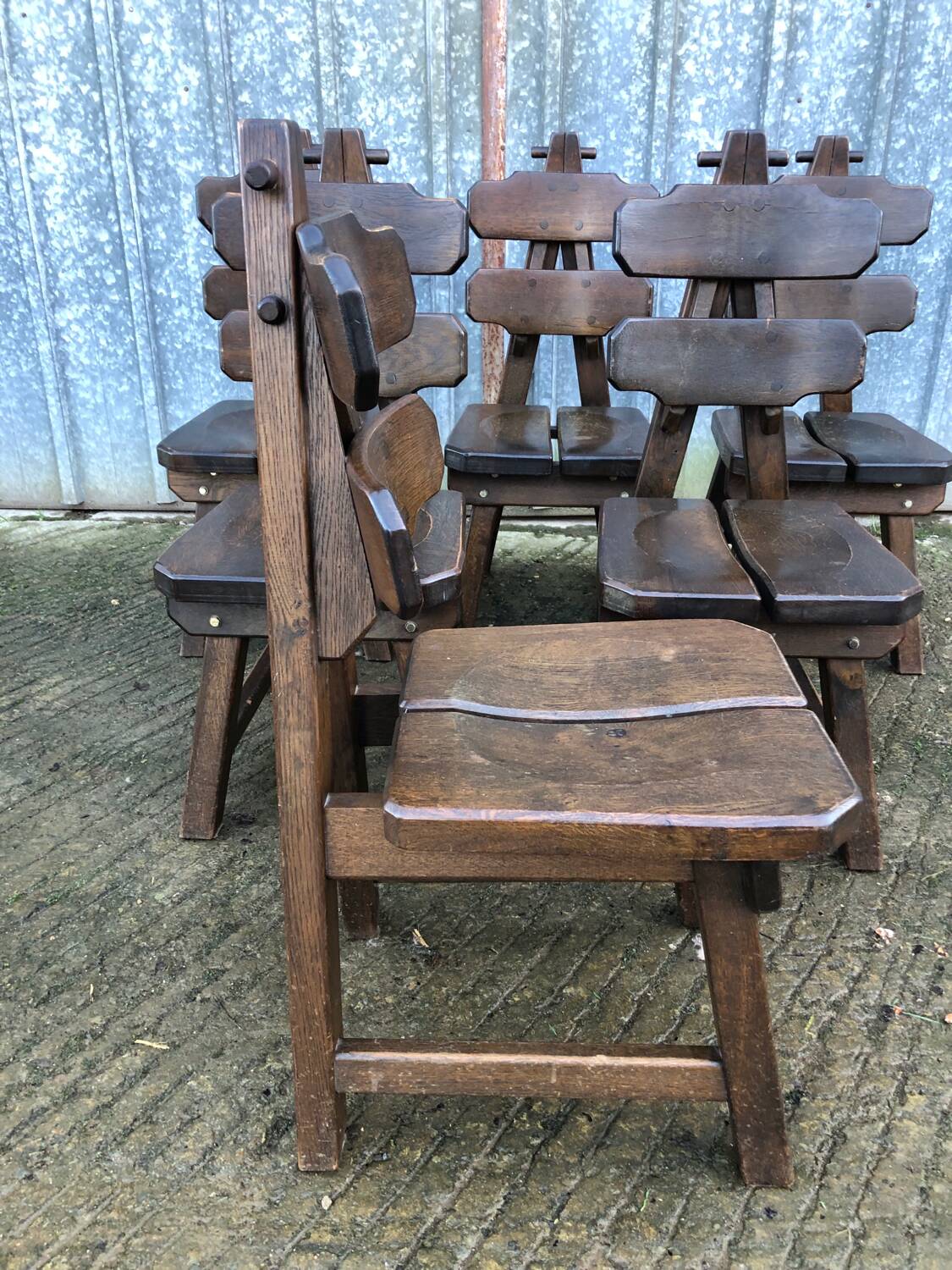 6 brutalist chairs in solid oak