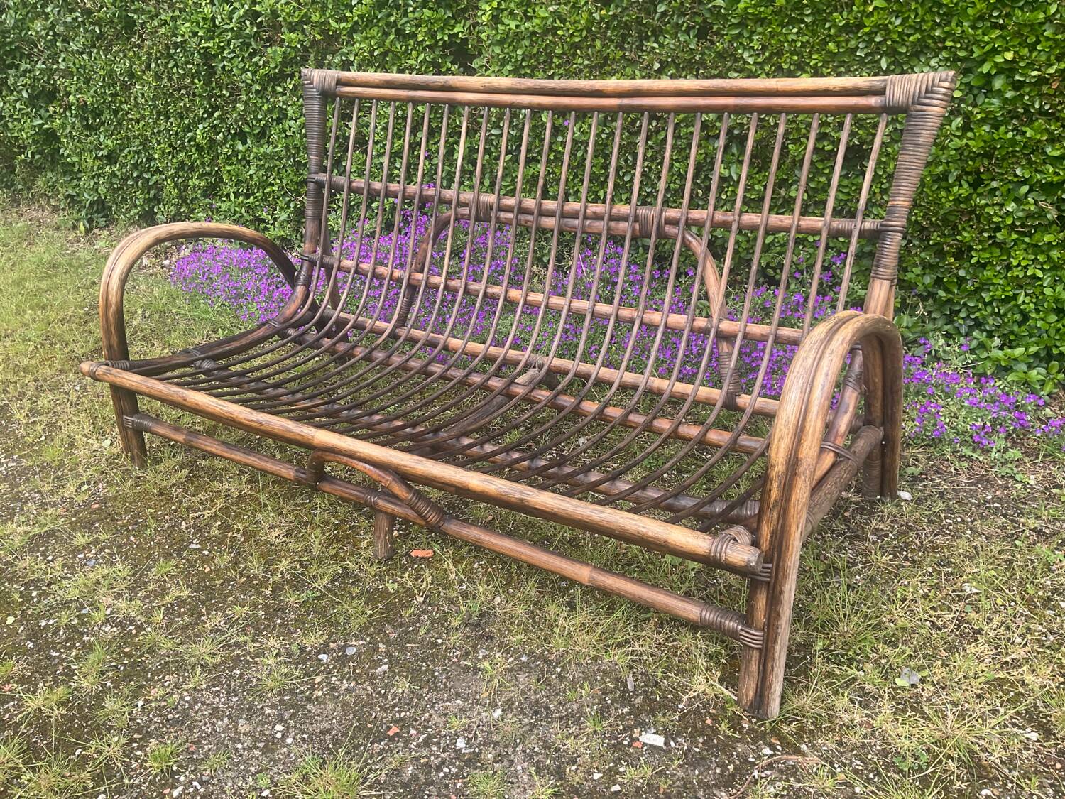 Vintage rattan bench from the 60s