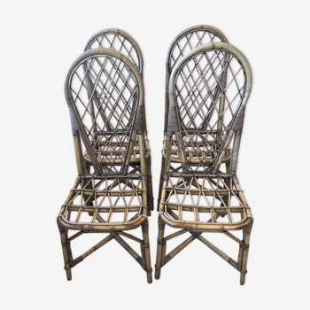 Series of 4 vintage rattan chairs