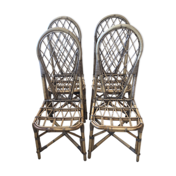 Series of 4 vintage rattan chairs
