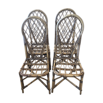 Series of 4 vintage rattan chairs