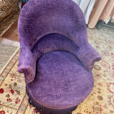 Large armchair, pouffe, purple in velvet.