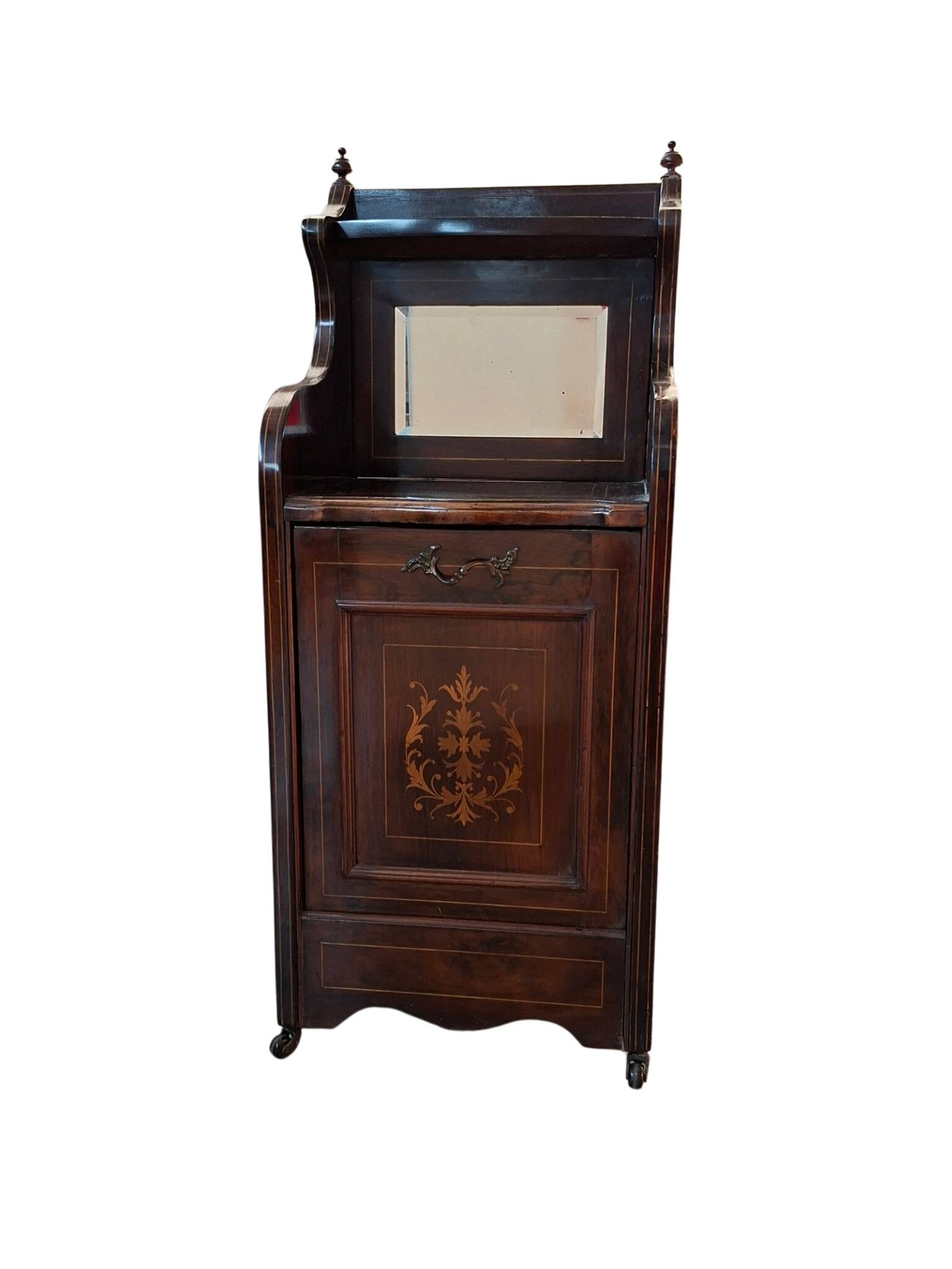 Antico Purdonium Vittoriano Mobiletto Porta Carbone con Specchio