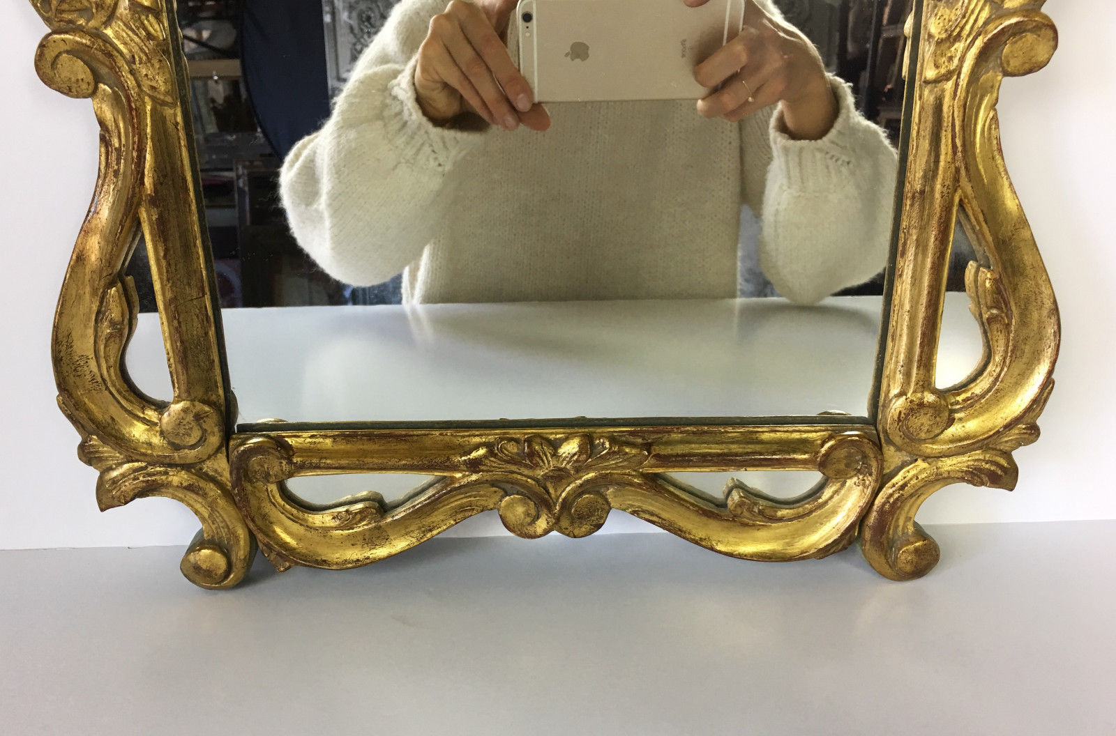 Mirror wooden gold and patinated sculpted décor hectic 55x37cm