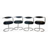 4 Cobra Chairs in Black Leather by Giotto Stoppino, 1970s