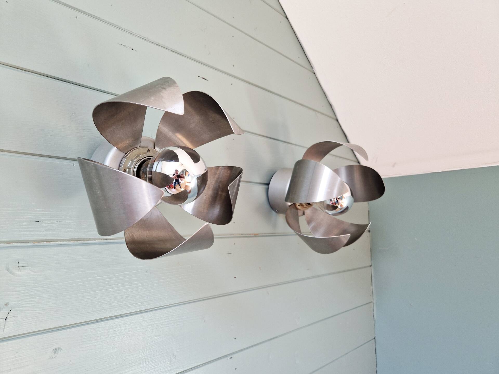 Pair of Space Age wall sconces in chrome metal, 1970s