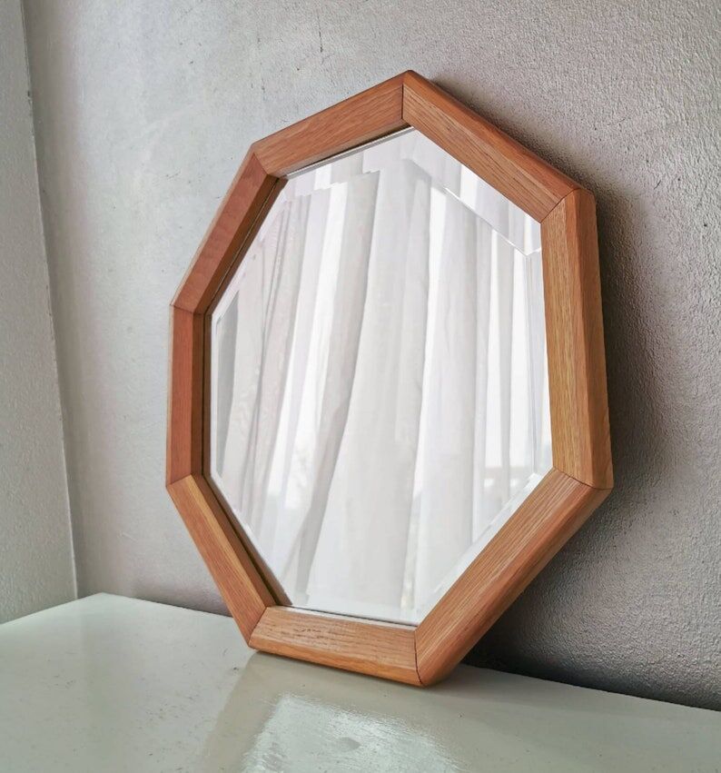 Vintage wooden mirror with cut glass, 80s (54 x 54 cm)